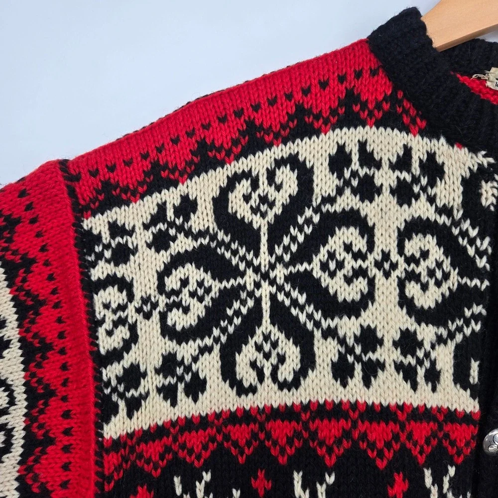Vtg Handmade Norway Wool Reindeer Cardigan Sweater Mens XL/XXL Christmas Winter